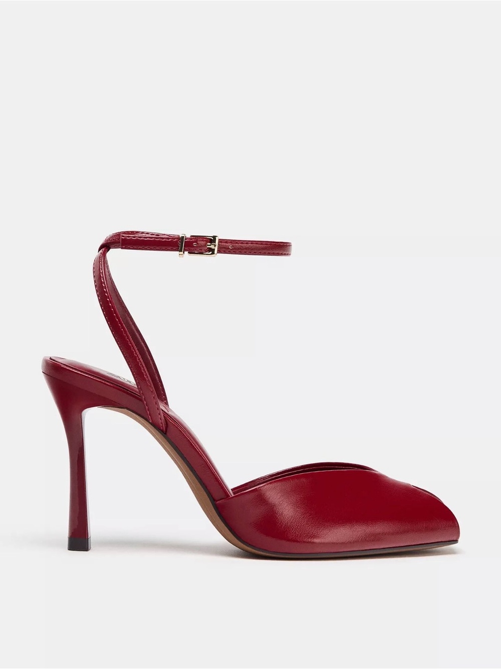 ZARA Stiletto Red Leather Ankle-Strap High Heel Pump Size 8